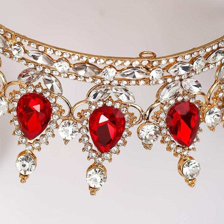 Diadema, din Aliaj, cu Cristale, Accesoriu Par, Aniversare, Nunta, Petrecere, 15 x 5.3 x 12.5 cm, Rosu/Alb