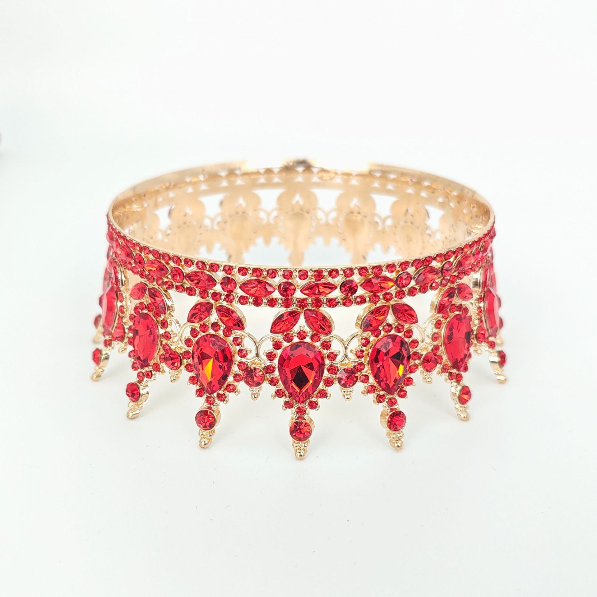 Diadema, din Aliaj, cu Cristale, Accesoriu Par, Aniversare, Nunta, Petrecere, 15.5 x 5.3 cm, Rosu
