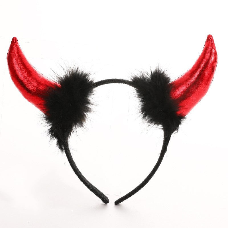 Coronita Deghizare, Model Cornite Devil, Rosu Satinat cu Puf Negru, Marime Universala