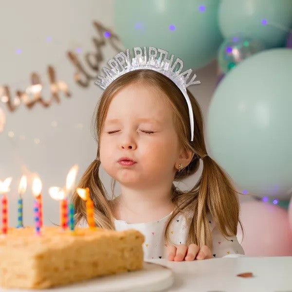 Coronita Decorativa pentru Petreceri, Tema Aniversare, Model Happy Birthday, Marime Universala, Argintiu