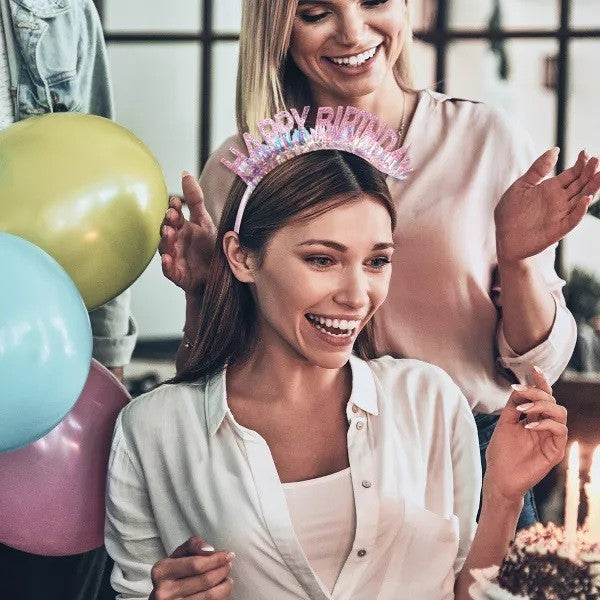 Coronita Decorativa pentru Petreceri, Tema Aniversare, Model Happy Birthday, Marime Universala, Rose