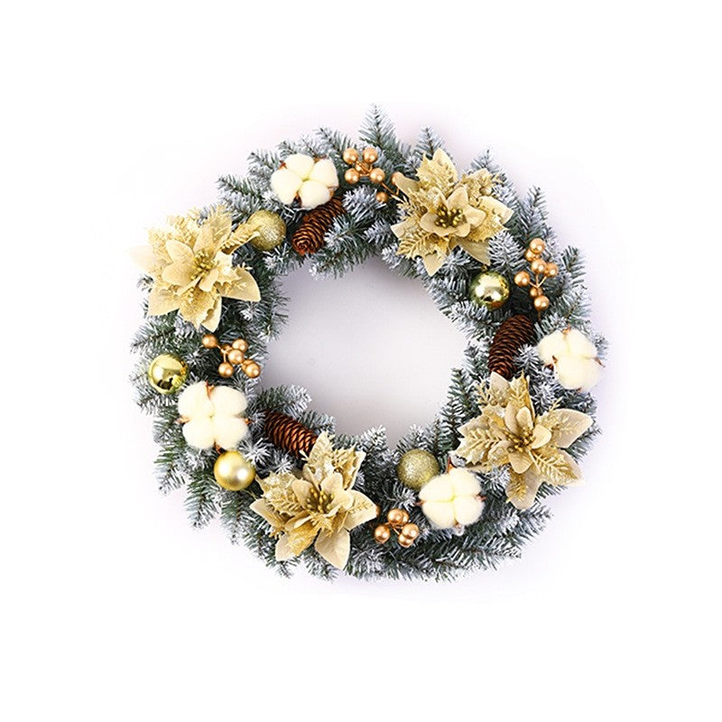 Coronita pentru Craciun, 50 cm, din brad artificial, decorata cu conuri, globulete, flori, Multicolor
