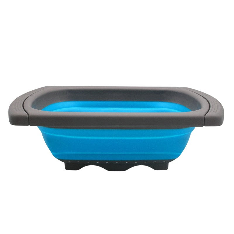 Cos de Scurgere Retractabil pentru Chiuveta, cu Filtru, pentru Fructe si Legume, de Uz Casnic, 39x12 cm, Design Extensibil pana la 61 cm, cu Manere de Prindere, Albastru