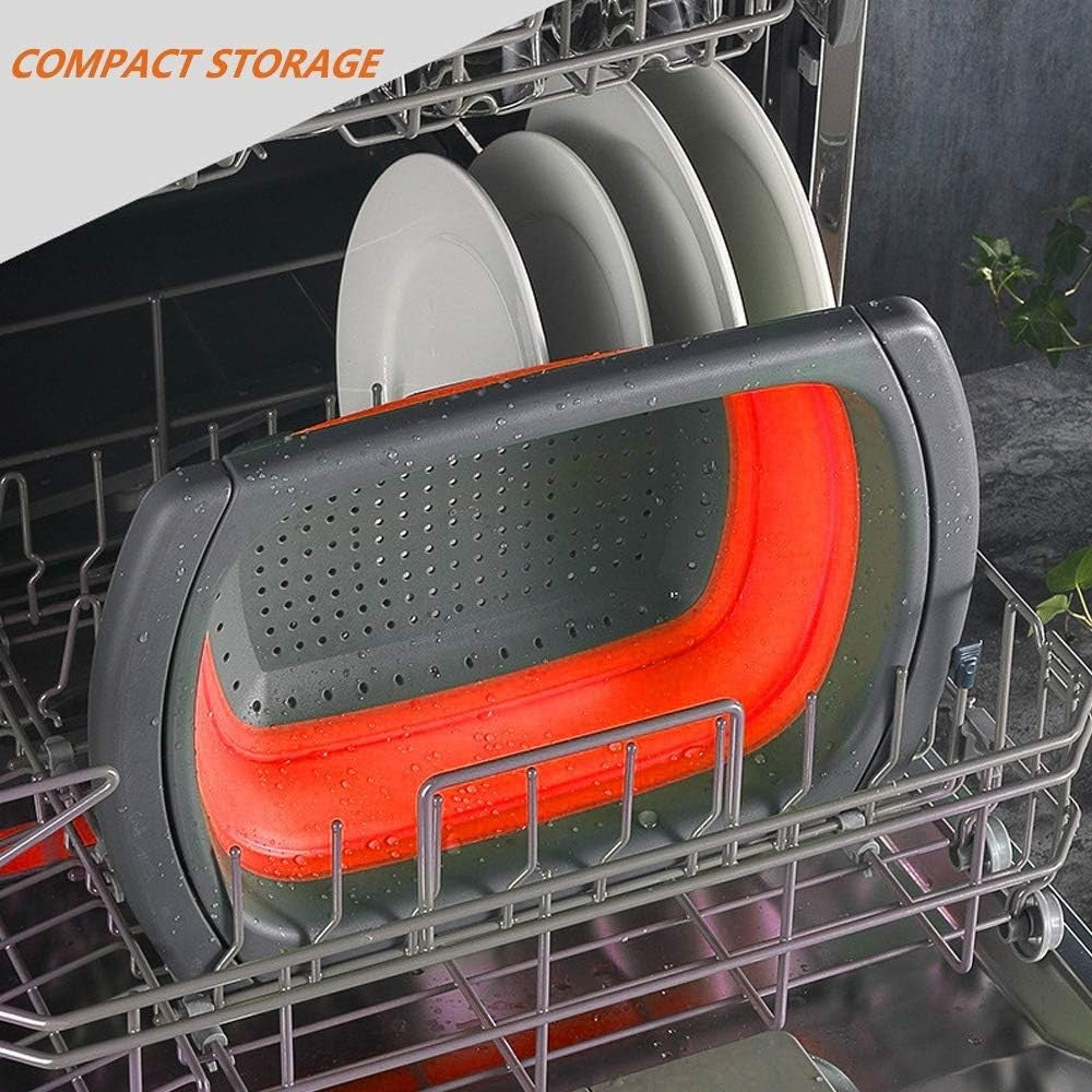 Cos de Scurgere Retractabil pentru Chiuveta, cu Filtru, pentru Fructe si Legume, de Uz Casnic, 39x12 cm, Design Extensibil pana la 61 cm, cu Manere de Prindere, Rosu