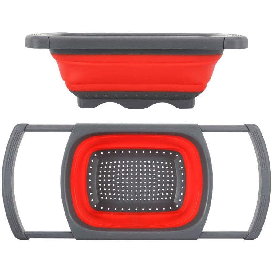 Cos de Scurgere Retractabil pentru Chiuveta, cu Filtru, pentru Fructe si Legume, de Uz Casnic, 39x12 cm, Design Extensibil pana la 61 cm, cu Manere de Prindere, Rosu