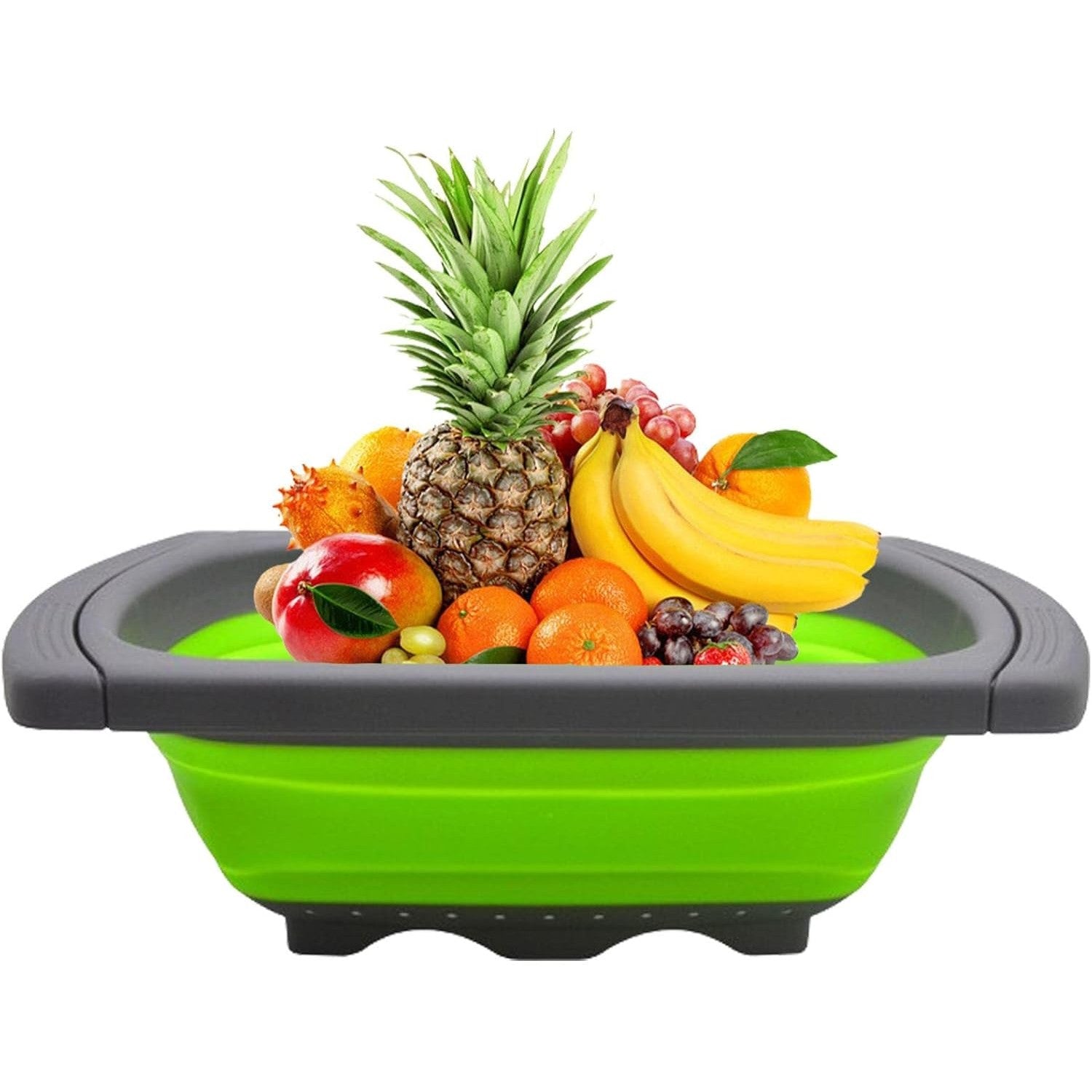 Cos de Scurgere Retractabil pentru Chiuveta, cu Filtru, pentru Fructe si Legume, de Uz Casnic, 39x12 cm, Design Extensibil pana la 61 cm, cu Manere de Prindere, Verde