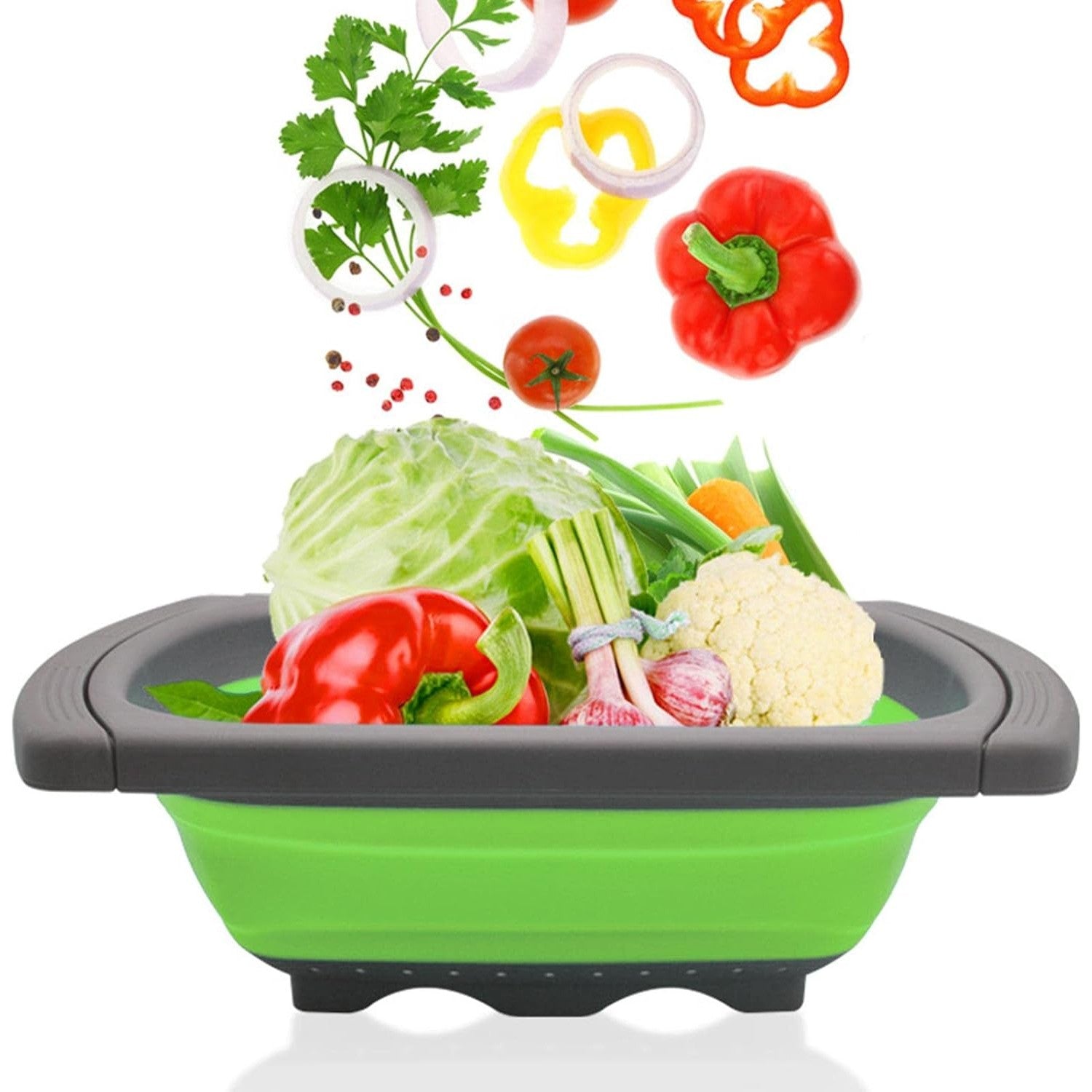 Cos de Scurgere Retractabil pentru Chiuveta, cu Filtru, pentru Fructe si Legume, de Uz Casnic, 39x12 cm, Design Extensibil pana la 61 cm, cu Manere de Prindere, Verde