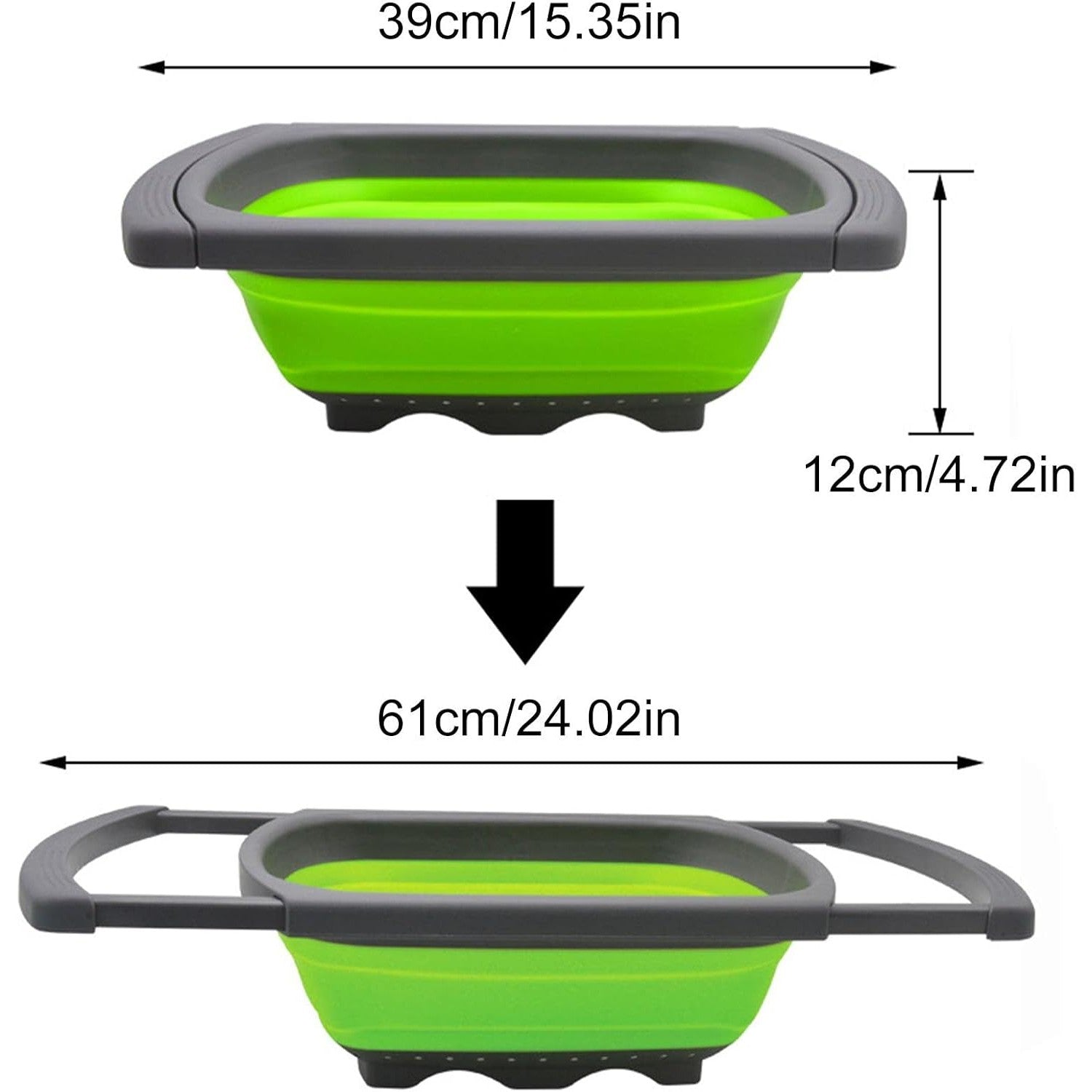 Cos de Scurgere Retractabil pentru Chiuveta, cu Filtru, pentru Fructe si Legume, de Uz Casnic, 39x12 cm, Design Extensibil pana la 61 cm, cu Manere de Prindere, Verde
