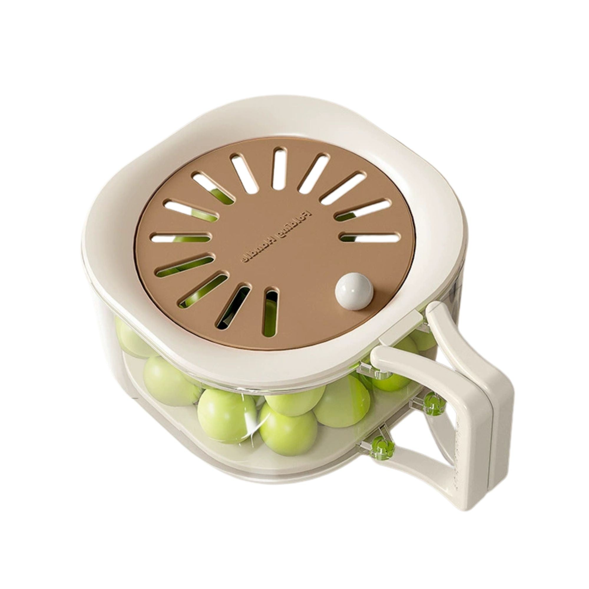Cos de Scurgere pentru Fructe 2 in 1, din Plastic Durabil, Filtru Telescopic, Scurgator de Fructe si Legume, pentru Uz Casnic, 15 x 15 x 8.5 cm, Maro/Bej