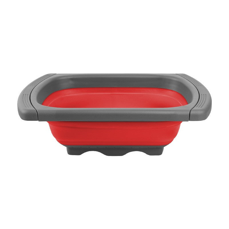 Cos de Scurgere Retractabil pentru Chiuveta, cu Filtru, pentru Fructe si Legume, de Uz Casnic, 39x12 cm, Design Extensibil pana la 61 cm, cu Manere de Prindere, Rosu