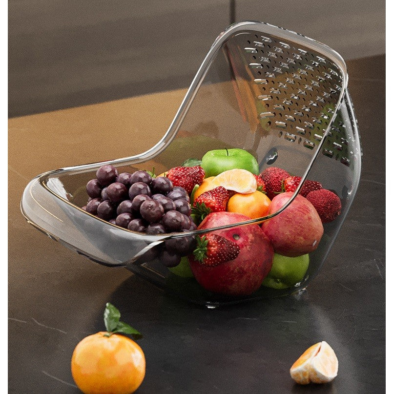 Cos de Spalat Legume/Fructe, cu Scurgere Apa, din PET, 15.5 x 18.6 x 16.2 cm, Transparent