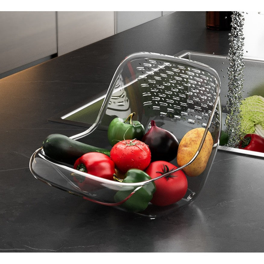 Cos de Spalat Legume/Fructe, cu Scurgere Apa, din PET, 15.5 x 18.6 x 16.2 cm, Transparent