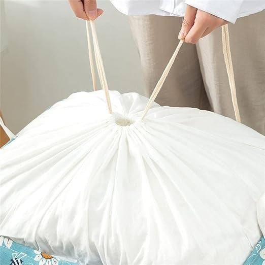 Cos depozitare, Capac cu Snur, 175 L, Confectionat din Bumbac si un Strat Impermeabil, 50 x 50 x 70 cm, Albastru Deschis, Imprimeu Flori