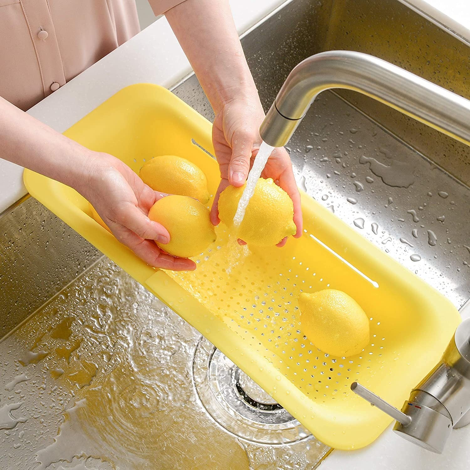 Cos pentru Scurgere Chiuveta de Bucatarie, Plastic, Telescopic, 36x20x5 cm, Galben