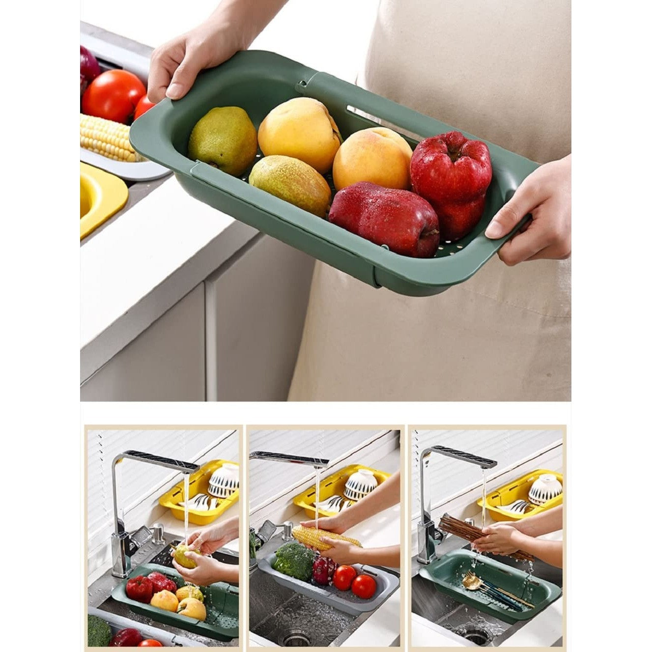 Cos pentru Scurgere Chiuveta de Bucatarie, Plastic, Telescopic, 36x20x5 cm, Gri