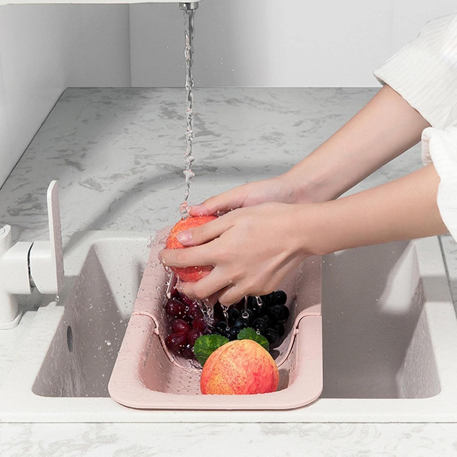 Cos pentru Scurgere Chiuveta de Bucatarie, Plastic, Telescopic, 36x20x5 cm, Roz