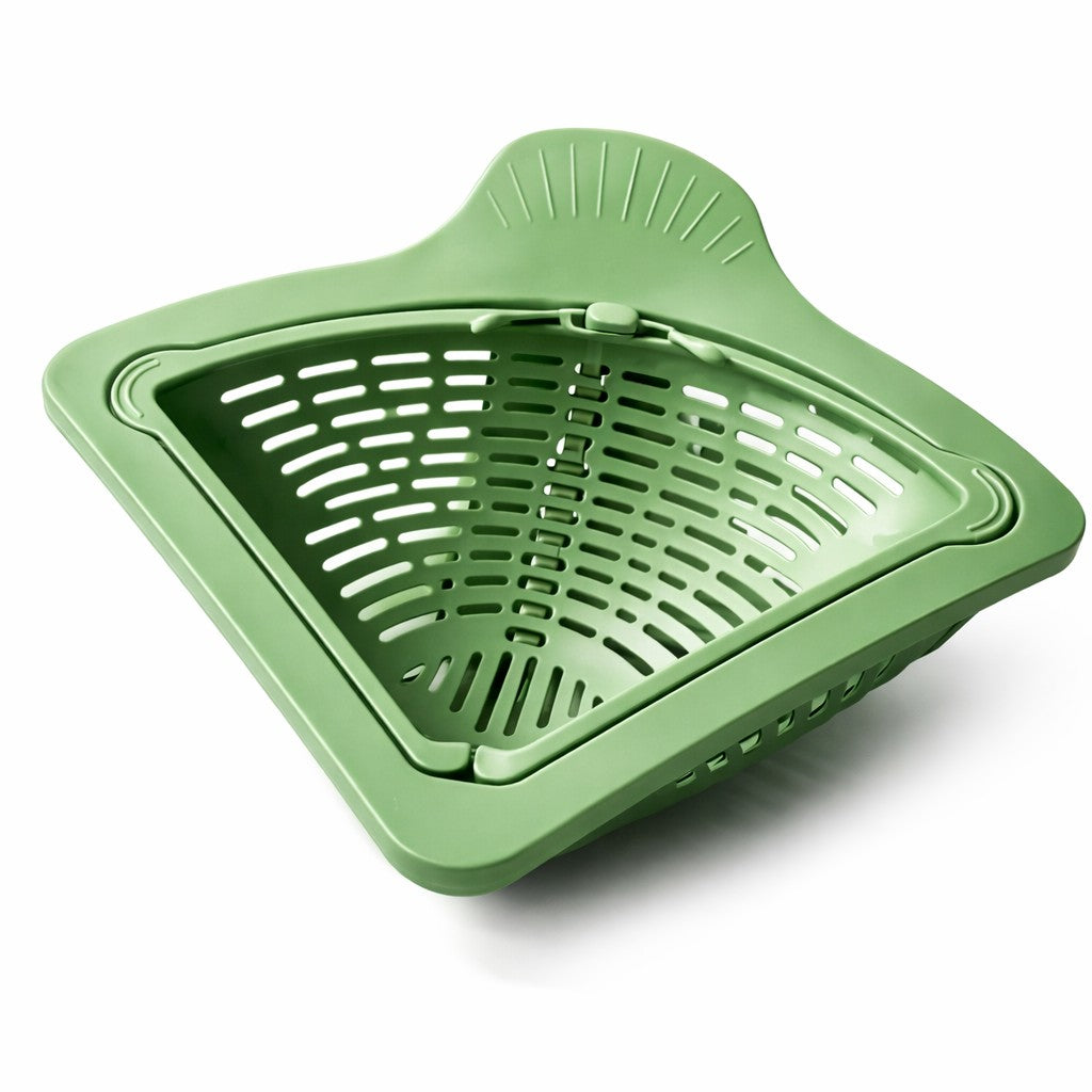 Cos Scurgere Chiuveta, Strecuratoare Triunghiulara pentru Bucatarie, Suport Depozitare, Cos Perforat, Clatire cu Jet de Apa, 23 x 9.5x 6 cm, Verde