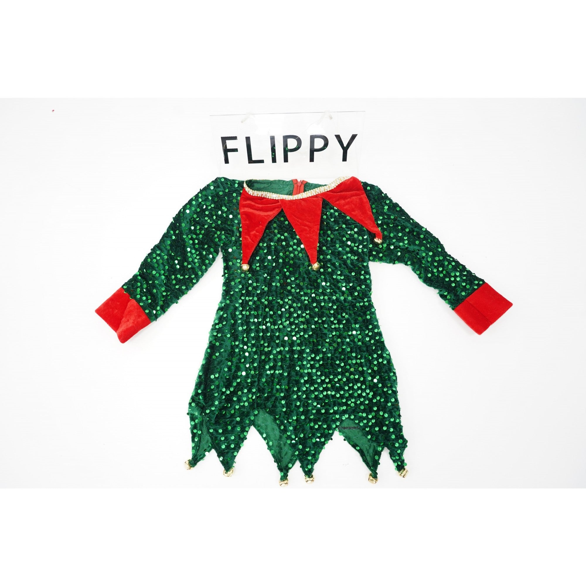Costum Craciun, Spiridus, rosu-verde, 7 - 9 ani, catifea