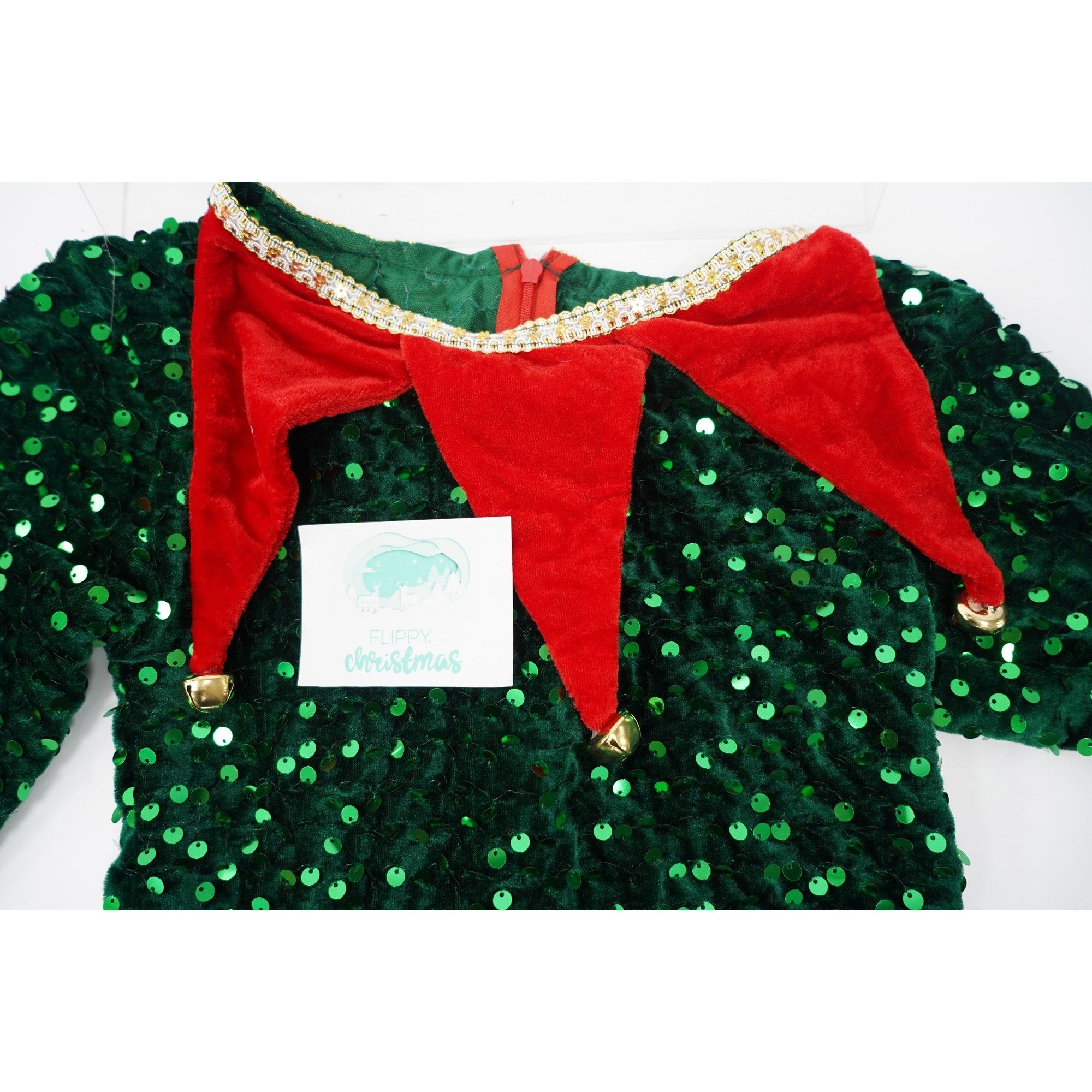 Costum Craciun, Spiridus, rosu-verde, 7 - 9 ani, catifea