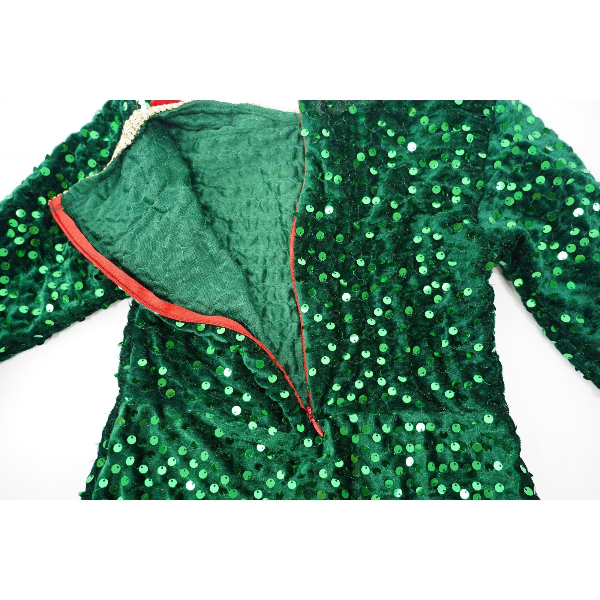 Costum Craciun, Spiridus, rosu-verde, 7 - 9 ani, catifea