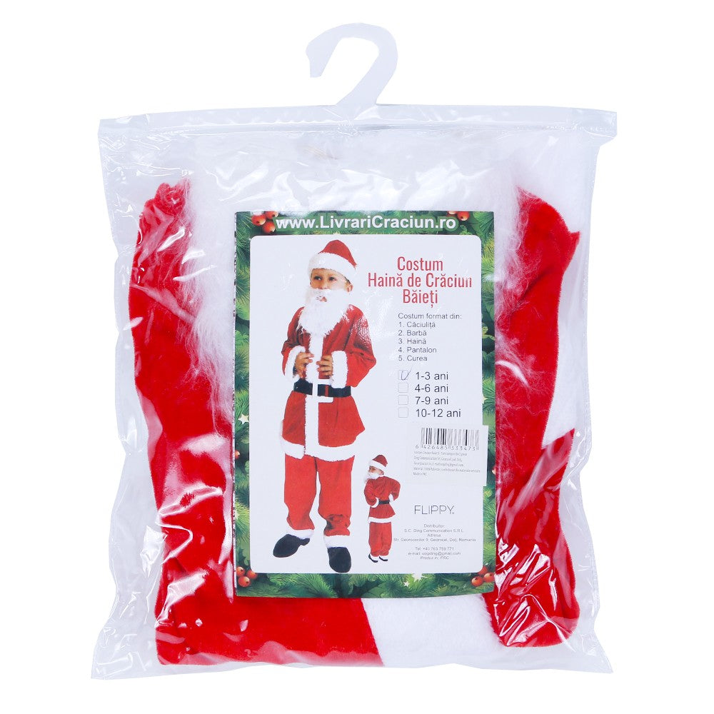 Costum Mos Craciun ® Baiat, 1-3 ani, 5 piese, aproximativ 63 cm, Catifea