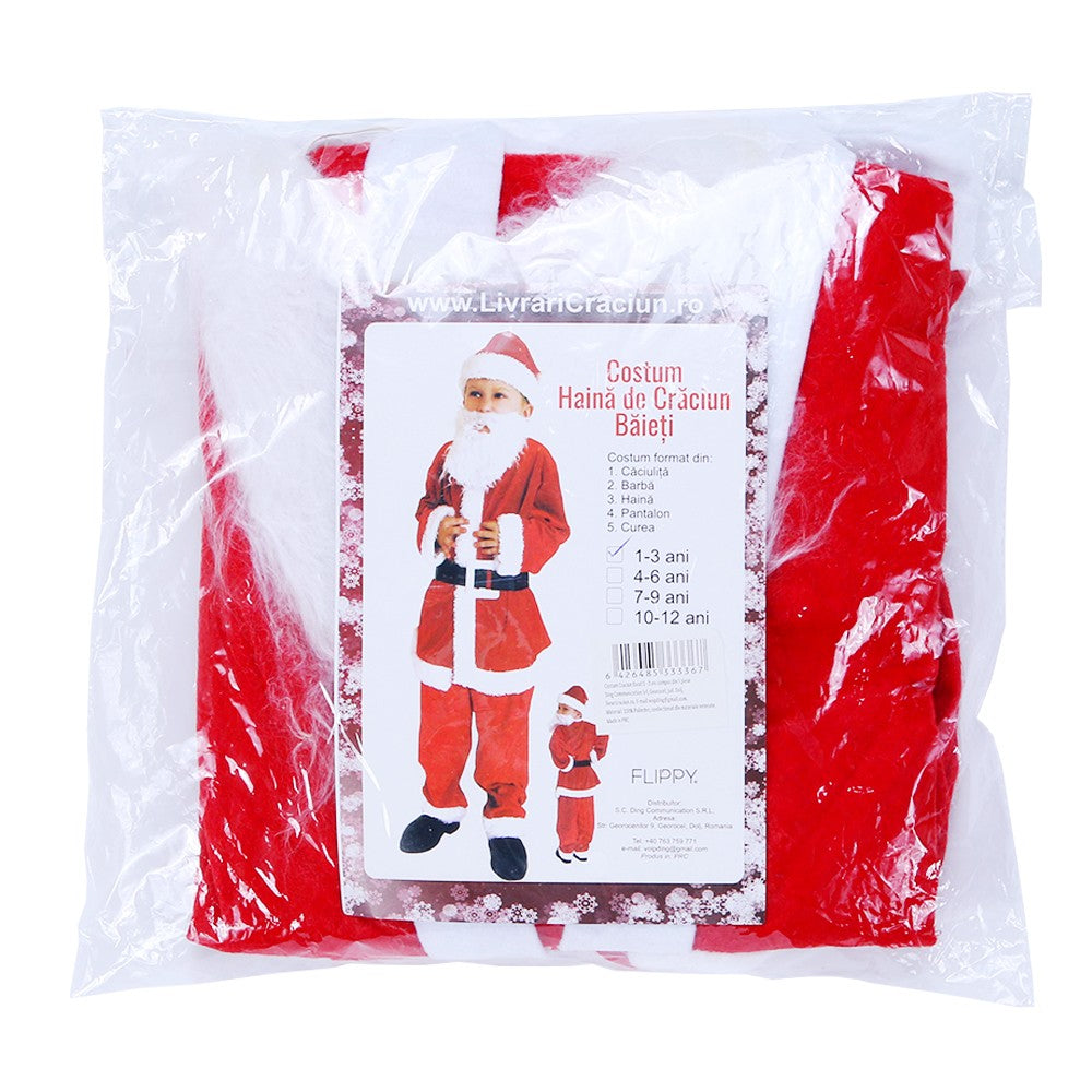 Costum Mos Craciun ® Baiat, 1-3 ani, 5 piese, Polar