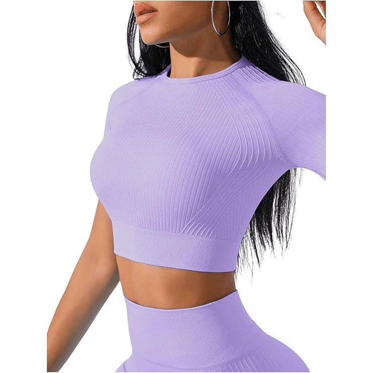 Costum pentru Fitness/Yoga, pentru Femei, Material Elastic, Spandex, Talie Inalta, Mov, Marime L