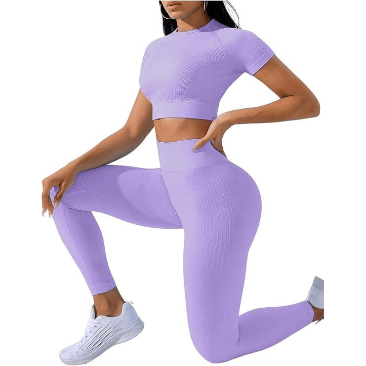 Costum pentru Fitness/Yoga, pentru Femei, Material Elastic, Spandex, Talie Inalta, Mov, Marime L