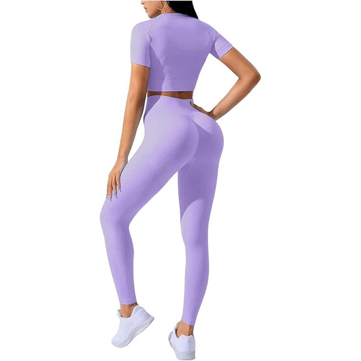 Costum pentru Fitness/Yoga, pentru Femei, Material Elastic, Spandex, Talie Inalta, Mov, Marime L