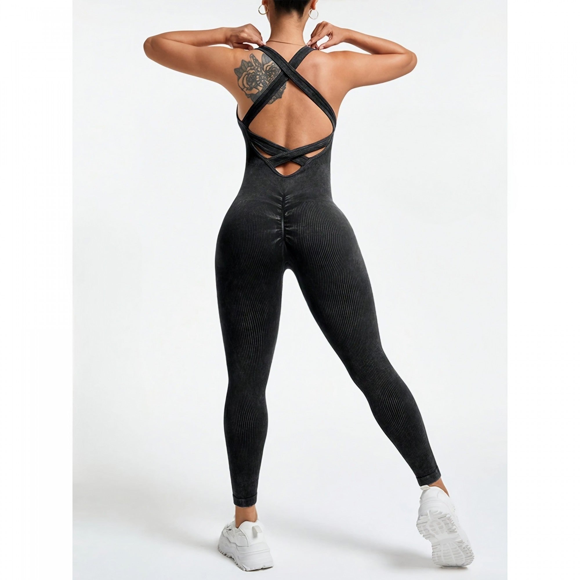 Costum Sport de Dama, Flippy, One Piece, pentru Yoga, Elastic, Fara Cusaturi, Negru, Marime M