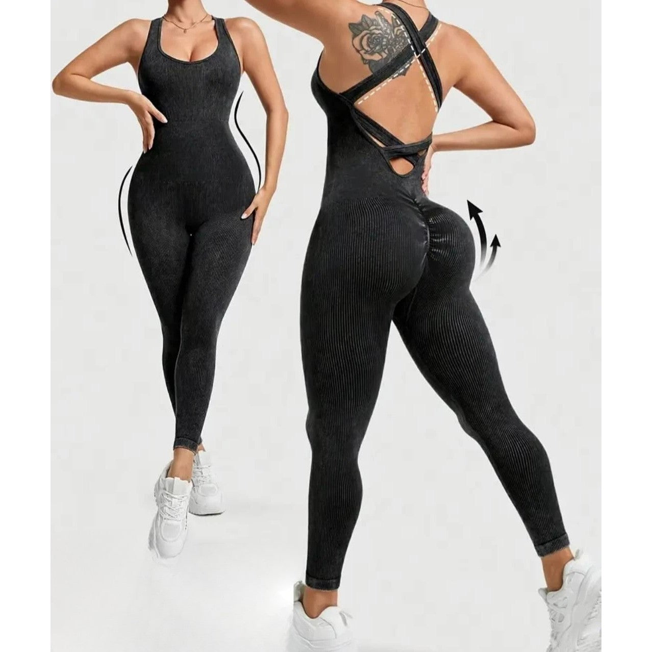 Costum Sport de Dama, Flippy, One Piece, pentru Yoga, Elastic, Fara Cusaturi, Negru, Marime M