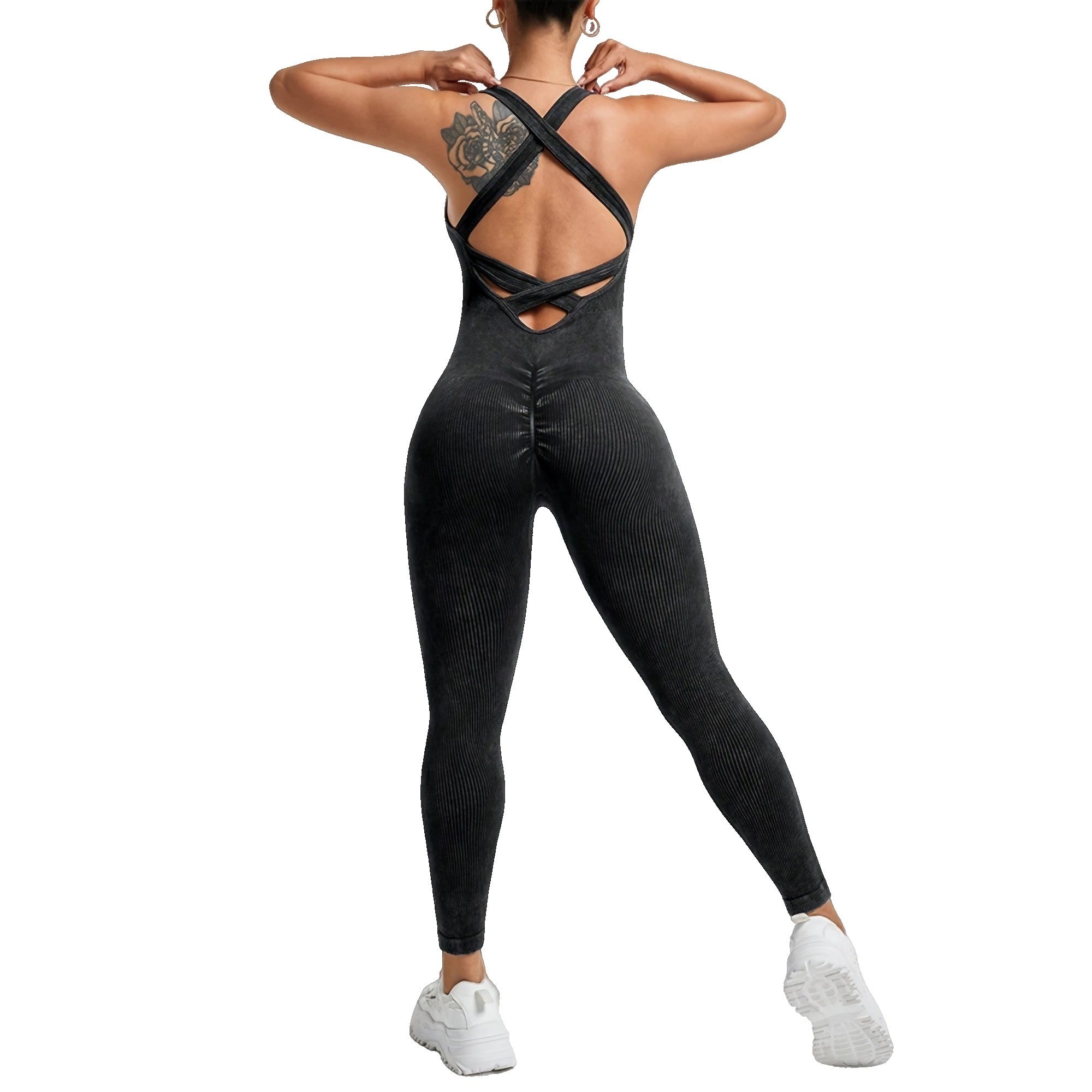 Costum Sport de Dama, Flippy, One Piece, pentru Yoga, Elastic, Fara Cusaturi, Negru, Marime M