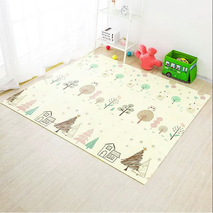 Covoras de Joaca pentru Copii Termic cu 2 Fete, Model Vulpi si Pista de Masini, cu Spuma, Impermeabil, Antiderapant, 200cm x 180cm x 0.8cm