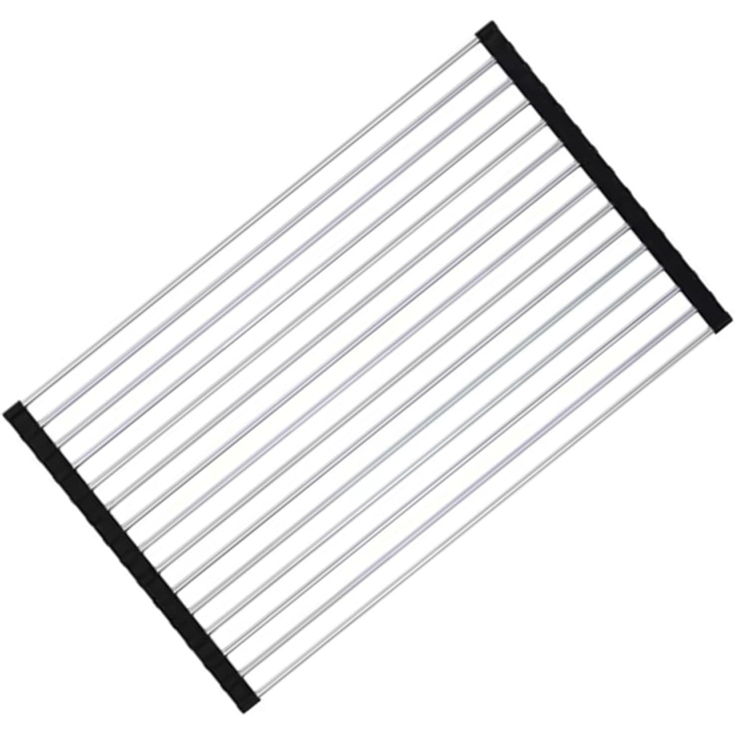 Covoras de Scurgere pentru Chiuveta Bucatarie, din Otel Inoxidabil, Suport Chiuveta, Pliabil, Antiderapant, Usor de Curatat si de Depozitat, 37x30 cm, 15 Tuburi, Negru