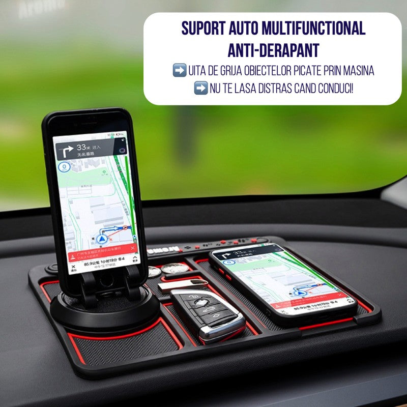 Covoras Pad/Suport Auto 4 in 1, Anti alunecare Bord, Universal, Suport Auto Telefon, Tableta, Gps, Rotire 360 ° Multifuntional, Numar telefon, Aroma, Negru
