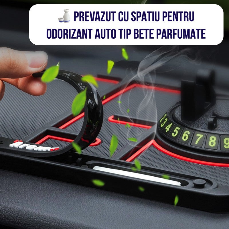 Covoras Pad/Suport Auto 4 in 1, Anti alunecare Bord, Universal, Suport Auto Telefon, Tableta, Gps, Rotire 360 ° Multifuntional, Numar telefon, Aroma, Negru