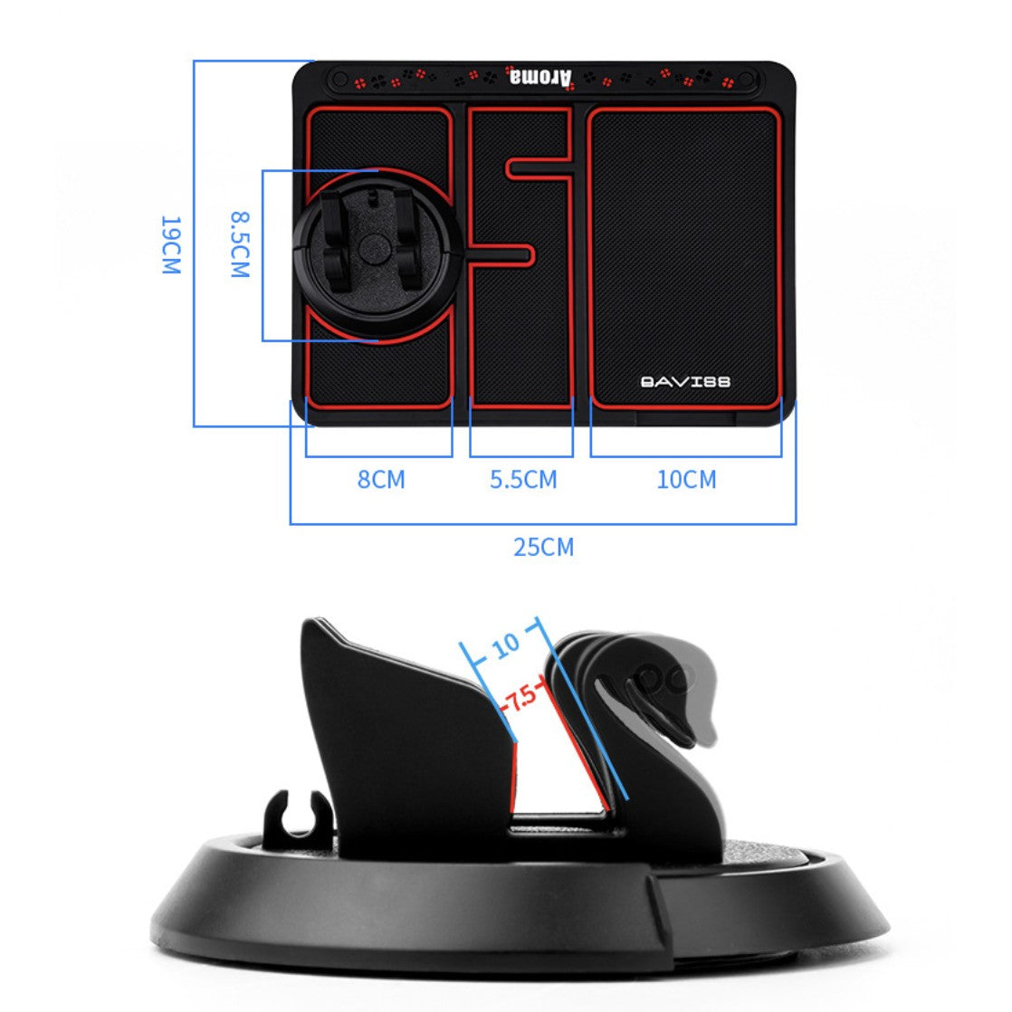 Covoras Pad/Suport Auto 4 in 1, Anti alunecare Bord, Universal, Suport Auto Telefon, Tableta, Gps, Rotire 360 ° Multifuntional, Numar telefon, Aroma, Negru