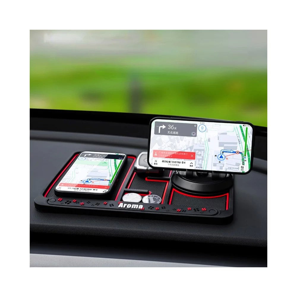 Covoras Pad/Suport Auto 4 in 1, Anti alunecare Bord, Universal, Suport Auto Telefon, Tableta, Gps, Rotire 360 ° Multifuntional, Numar telefon, Aroma, Negru