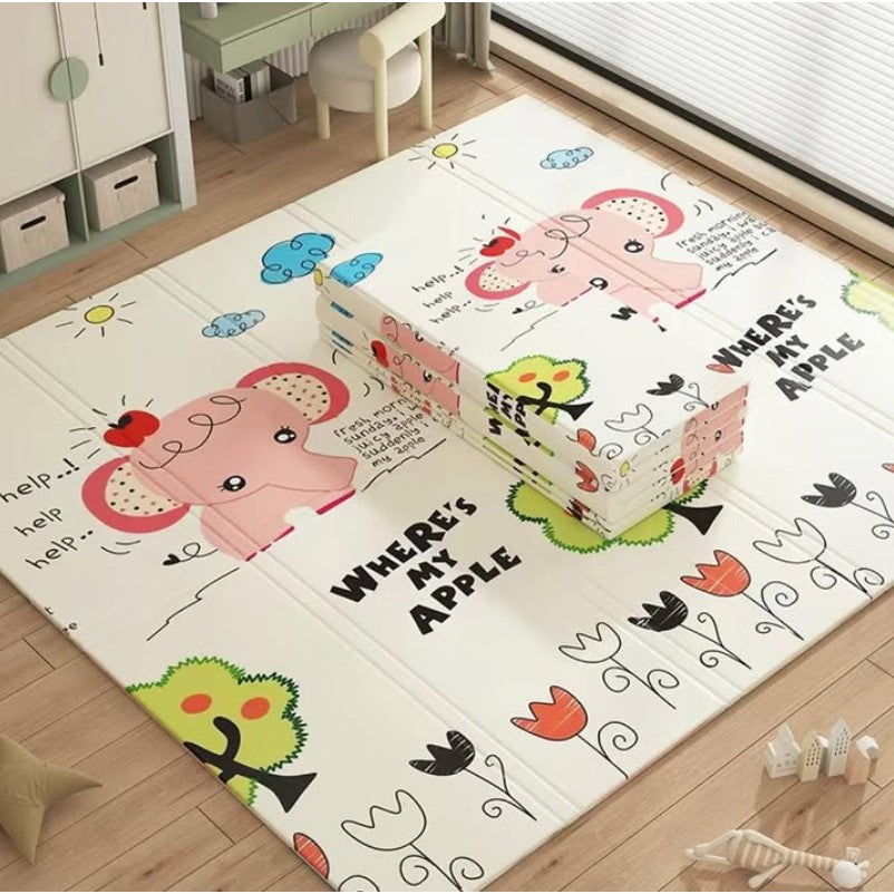Covoras pentru Copii, Flippy, cu 2 Fete, Model Elefantei/Padure, din XPE+PE, Impermeabil, Antiderapant, Protectie Termica, +3 Luni, Pliabil, 150 x 200 x 1.5 cm, Multicolor