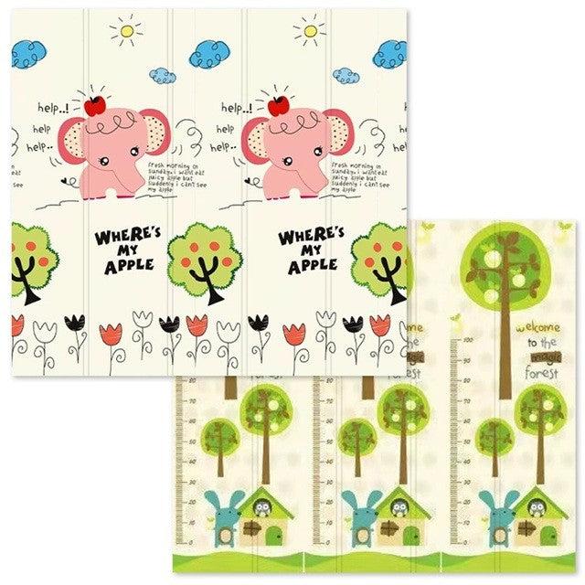 Covoras pentru Copii, Flippy, cu 2 Fete, Model Elefantei/Padure, din XPE+PE, Impermeabil, Antiderapant, Protectie Termica, +3 Luni, Pliabil, 150 x 200 x 1.5 cm, Multicolor