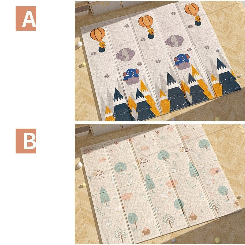 Covoras pentru Copii, Flippy, cu 2 Fete, Model Padure/Elefanti, din XPE+PE, Impermeabil, Antiderapant, Protectie Termica, +3 Luni, Pliabil, 180 x 200 x 1.5 cm, Multicolor