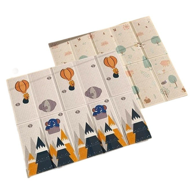 Covoras pentru Copii, Flippy, cu 2 Fete, Model Padure/Elefanti, din XPE+PE, Impermeabil, Antiderapant, Protectie Termica, +3 Luni, Pliabil, 180 x 200 x 1.5 cm, Multicolor