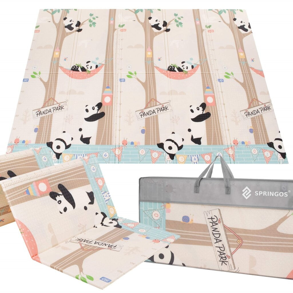 Covoras pentru Copii, cu 2 Fete, Model Panda/Party, din XPE+PE, Impermeabil, Antiderapant, Protectie Termica, +3 Luni, Pliabil, 180 x 200 x 1