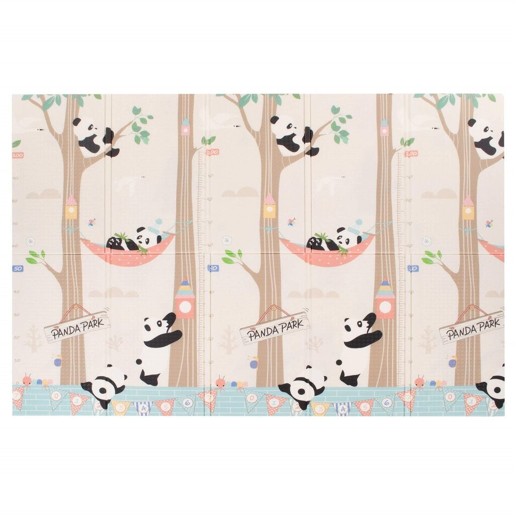 Covoras pentru Copii, cu 2 Fete, Model Panda/Party, din XPE+PE, Impermeabil, Antiderapant, Protectie Termica, +3 Luni, Pliabil, 180 x 200 x 1