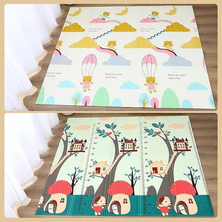 Covoras pentru Copii, Flippy, cu 2 Fete, Model Ursulet/Catelusi, din XPE+PE, Impermeabil, Antiderapant, Protectie Termica, +3 Luni, Pliabil, 180 x 200 x 1.5 cm, Multicolor