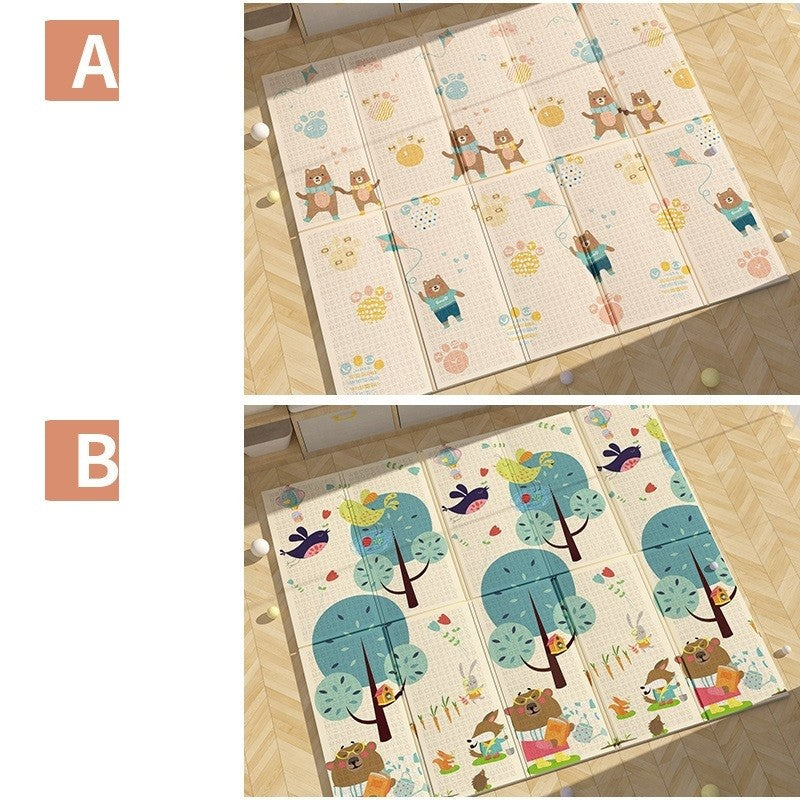 Covoras pentru Copii, cu 2 Fete, Model Zmeu/Ursi, din XPE+PE, Impermeabil, Antiderapant, Protectie Termica, +3 Luni, Pliabil, 150 x 200 x 1.5 cm, Multicolor