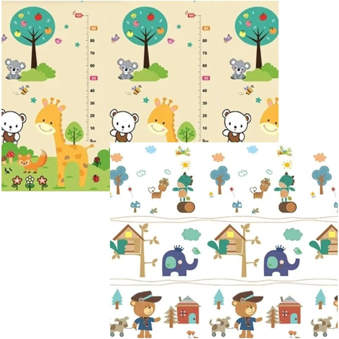 Covoras pentru Copii, Flippy, cu 2 Fete, Model ZOO/Ursulet, din XPE+PE, Impermeabil, Antiderapant, Protectie Termica, +3 Luni, Pliabil, 150 x 200 x 1.5 cm, Multicolor