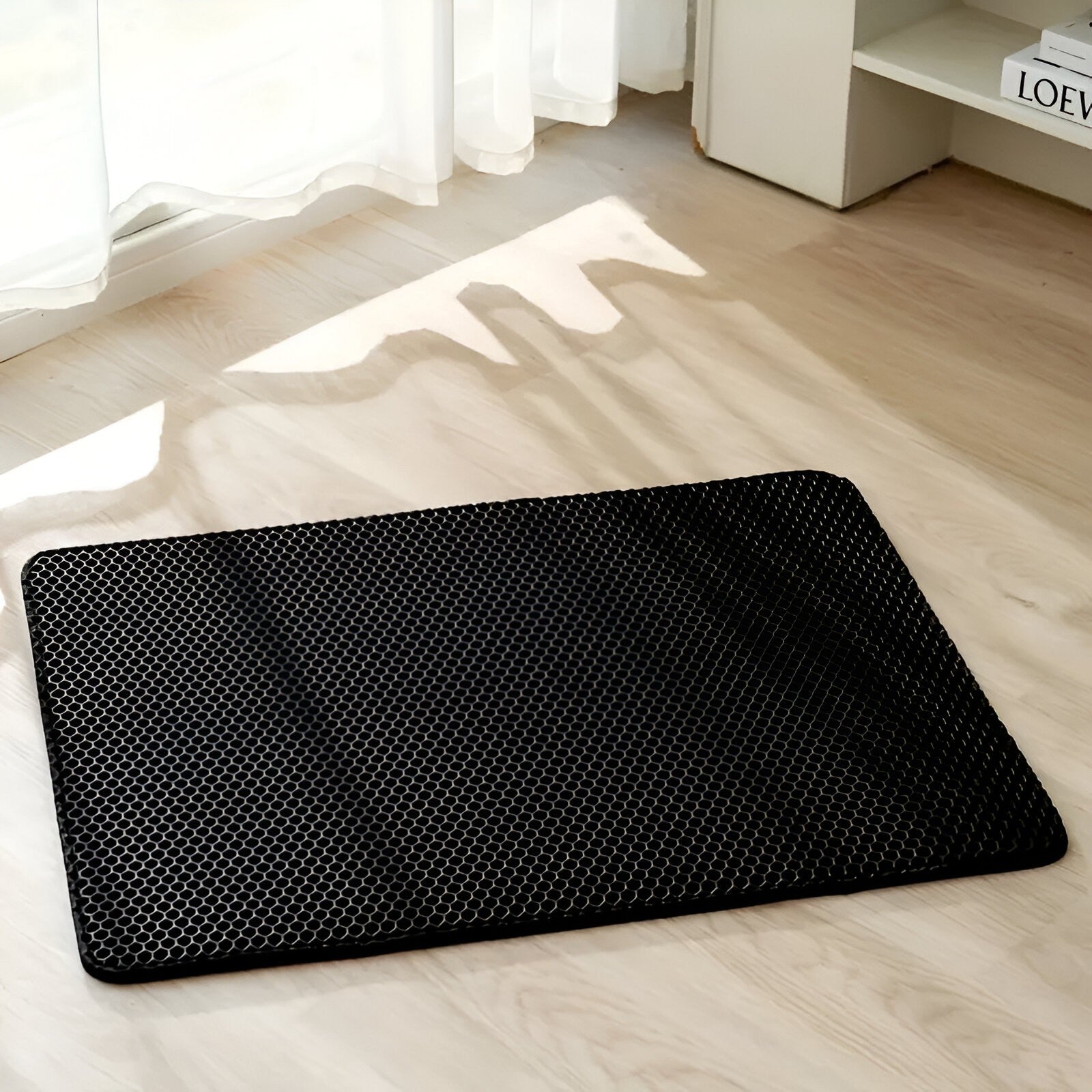 Covoras pentru Litiera, Covor cu Doua Fete pentru Pisici, Rezistent la Apa, Colectare Granule de Nisip, Antiderapant, 40x50 cm, Negru