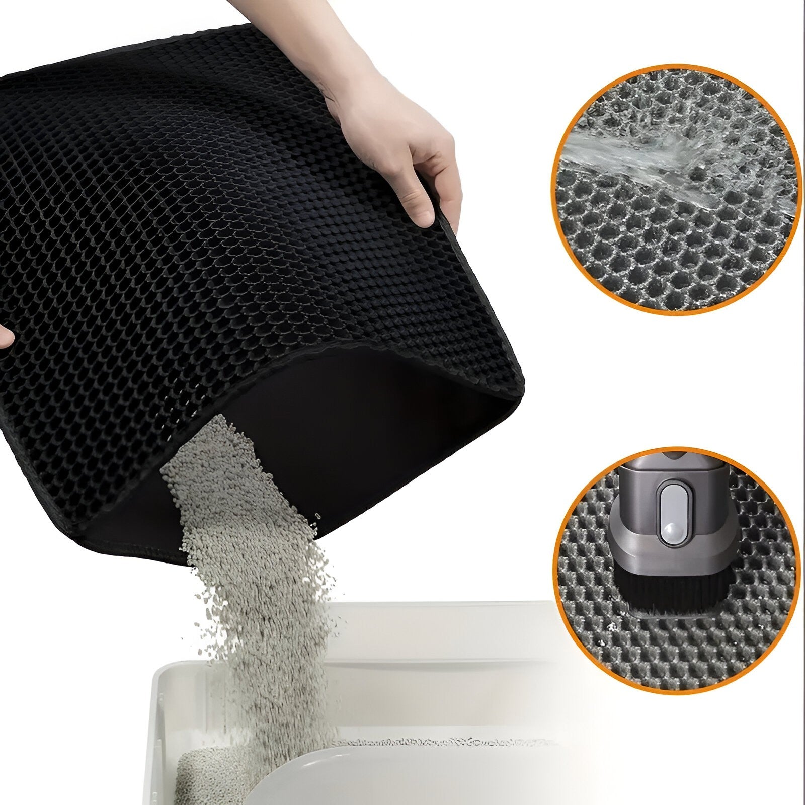 Covoras pentru Litiera, Covor cu Doua Fete pentru Pisici, Rezistent la Apa, Colectare Granule de Nisip, Antiderapant, 40x50 cm, Negru