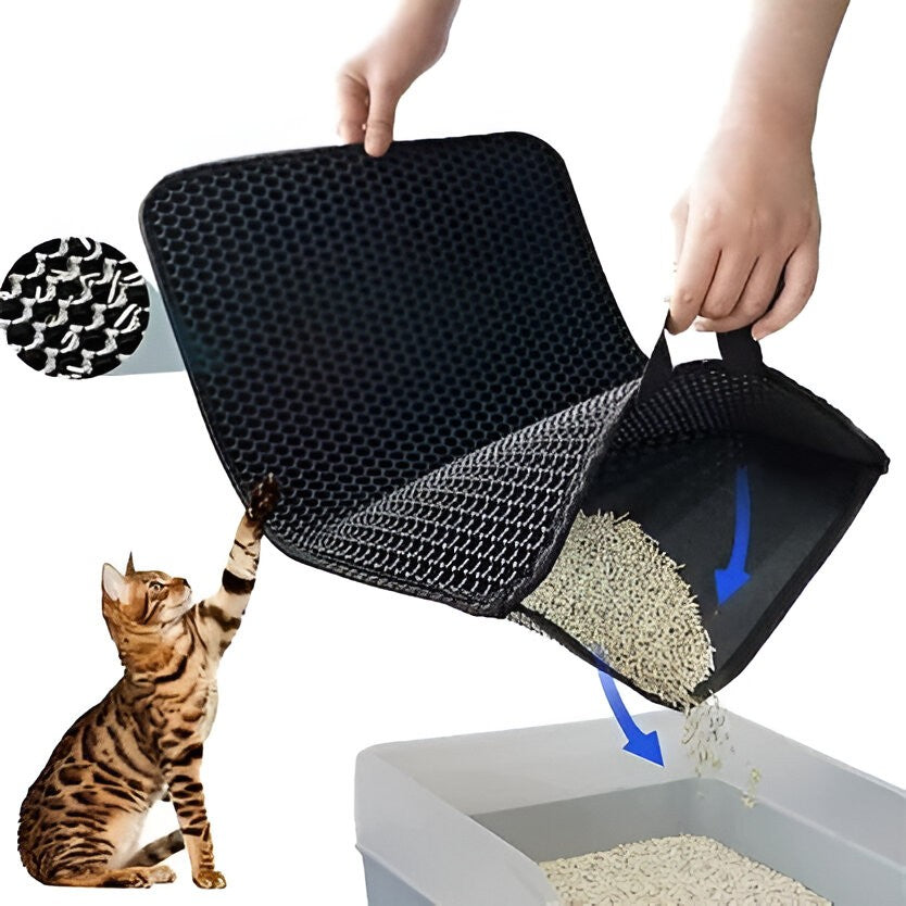 Covoras pentru Litiera, Covor cu Doua Fete pentru Pisici, Rezistent la Apa, Colectare Granule de Nisip, Antiderapant, 40x50 cm, Negru